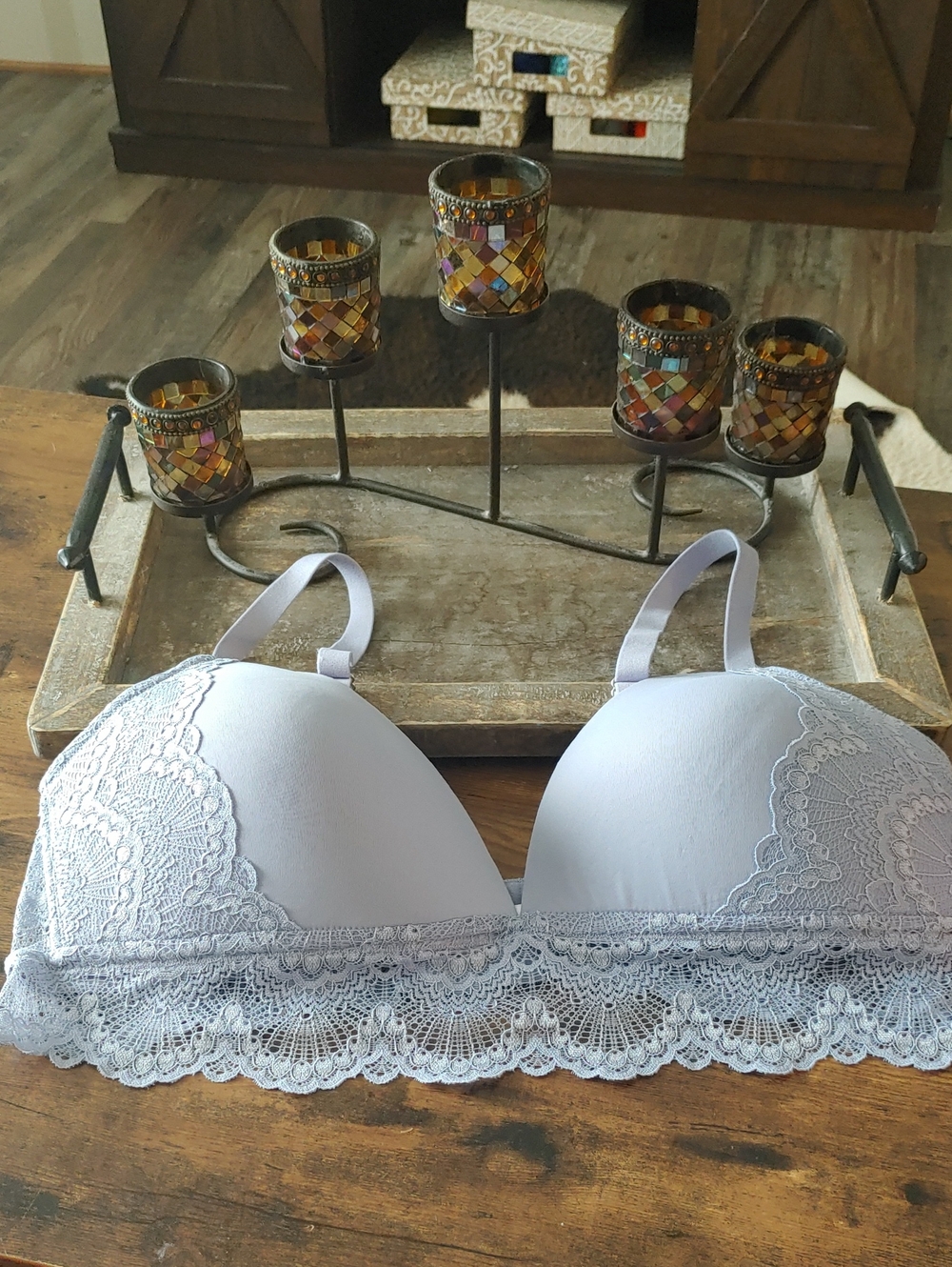 NWOT 2X Tranquil & True Lilac Lace Padded Underwire free Bralette